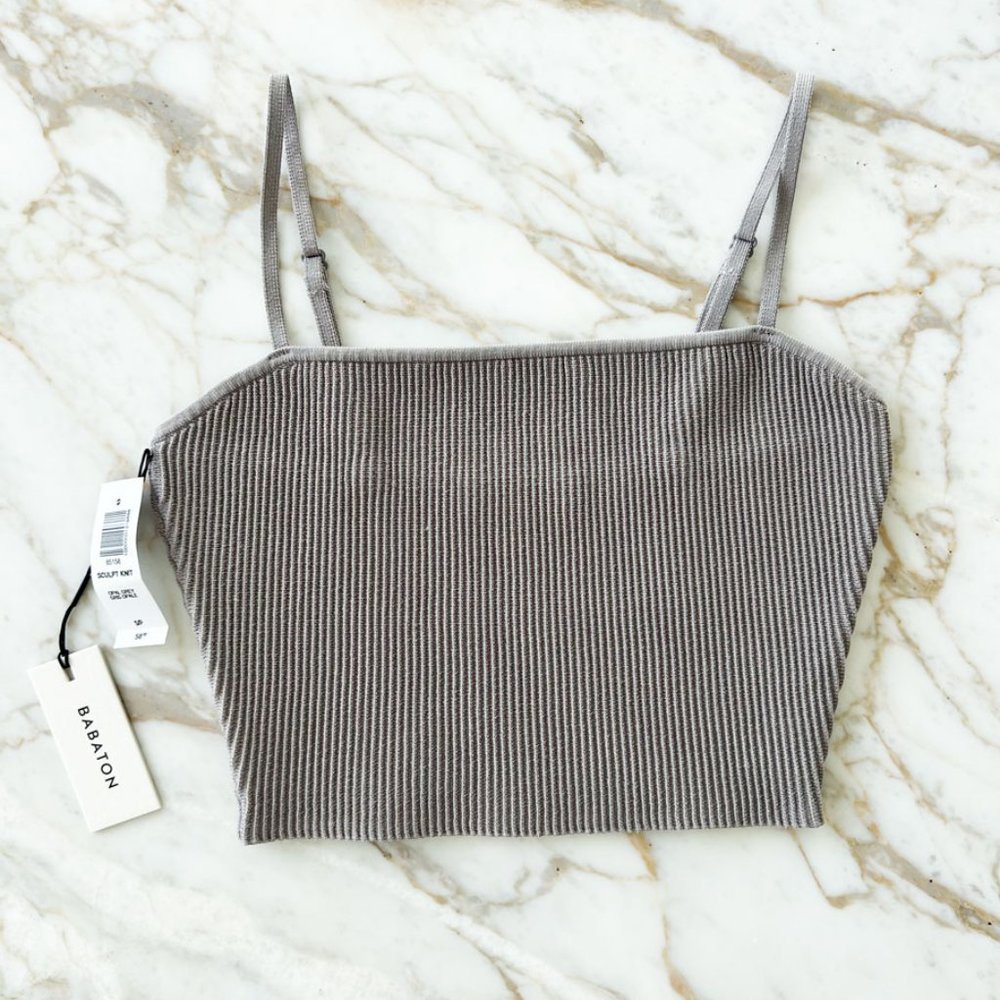 NWT Aritzia Babaton Sculpt Knit Cami Cropped Tank, Opal Grey, Size S